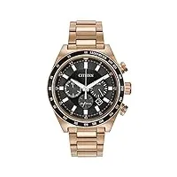 citizen montre hommes de montre à quartz en acier inoxydable avec affichage chronographe cadran noir et or rose plaqué or bracelet ca4203–54e