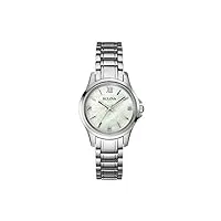 bulova - diamant - montre femme quartz - cadran analogique en nacre et diamant - bracelet argent acier inoxydable - 96p152