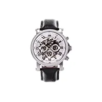 boudier & cie - sk14h039 - montre homme squelette avec diamant - automatique analogique - cadran blanc - bracelet cuir noir - acier inoxydable