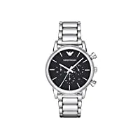 emporio armani montre pour homme, mouvement chronographe à quartz, boîtier en acier inoxydable argenté de 41 mm avec bracelet en acier inoxydable, ar1853