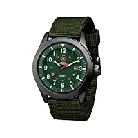 zeiger montre militaire à quartz analogique pour homme avec bracelet en nylon et boîte de montre, vert, sangle