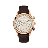 bulova - 97b148 - vintage - montre homme - quartz chronographe - cadran blanc - bracelet cuir marron