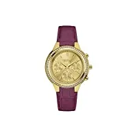 caravelle new york - 44l182 - boyfriend - montre femme - quartz chronographe - cadran doré - bracelet cuir violet