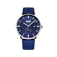 skmei unisexe pour homme leisure montre à quartz bracelet cuir date automatique sub cadran tout bleu haute qualité + boîte