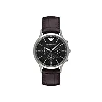 emporio armani montre pour homme, mouvement chronographe à quartz, boîtier en acier inoxydable de 43 mm avec bracelet en cuir, ar2482