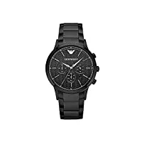 emporio armani montre pour homme, mouvement chronographe à quartz, boîtier en acier inoxydable noir de 43 mm avec bracelet en acier inoxydable, ar2485