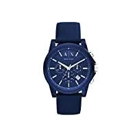 armani exchange montre pour homme, mouvement chronographe, boîtier en acier inoxydable bleu de 44 mm avec bracelet en silicone, ax1327
