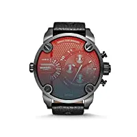 diesel montre pour homme little daddy, mouvement multifonction, boîtier en acier inoxydable noir de 51 mm avec bracelet en cuir, dz7334