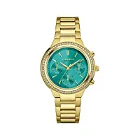 caravelle new york boyfriend montre à quartz pour femme avec cadran vert, affichage chronographe et bracelet plaqué or en acier inoxydable 44l215 doré