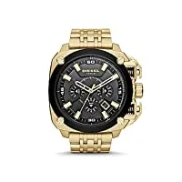 diesel bamf montre pour homme, mouvement chronographe avec bracelet en silicone, acier inoxydable ou cuir, ton or et noir, 55mm