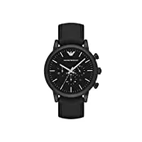 emporio armani montre pour homme, mouvement chronographe, boîtier en acier inoxydable noir de 46 mm avec bracelet en cuir ou en silicone, ar1970