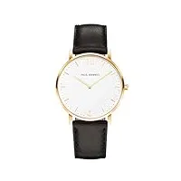 paul hewitt montre homme acier inoxydable sailor line white sand - cadeau homme, bracelet cuir montre (noir), montre plaquée or, cadran blanc