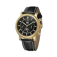 forsining montre pour homme avec calendrier automatique phase de lune et bracelet en cuir fsg553m3g2, noir , sangle