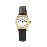 jouailla - montre mécanique dame boîtier doré bracelet synthétique noir cadran blanc tanche 50m, mouvement zaria