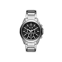 armani exchange montre pour homme, mouvement chronographe, boîtier en acier inoxydable argenté de 44 mm avec bracelet en acier inoxydable, ax2600