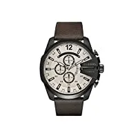diesel chief series montre pour homme, mouvement chronographe avec bracelet en silicone, acier inoxydable ou cuir, marron foncé et noir, 51mm