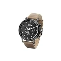 edwin element men's chronograph watch, black stainless steel case and brown leather band