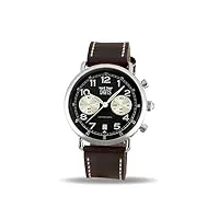 davis 2120 - montre pilote homme chronographe retro cadran noir panda bracelet cuir marron