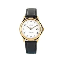 jouailla - montre automatique dato 3h pour homme avec cadran blanc et bracelet synthétique noir, doré