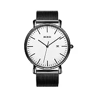 burei montre classique pour homme - boîtier ultra fin - cadran analogique minimaliste avec date - mouvement à quartz japonais