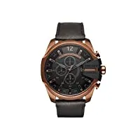 diesel chief series montre pour homme, mouvement chronographe avec bracelet en silicone, acier inoxydable ou cuir, noir et marron, 51mm