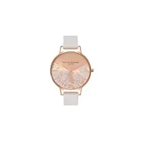 olivia burton montre analogique à quartz pour femme avec bracelet en cuir rosé - ob16mv53