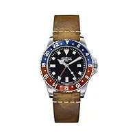 davosa montre professionnelle à quartz de qualité supérieure - fabriquée en suisse - double cadran analogique gmt - montre de luxe vintage tendance, noir, bleu, rouge, sangle