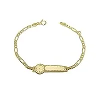 never say never bracelet bébé en or jaune de 18 ktes avec plaque et montre pour graver. 14 cm