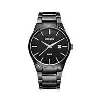 curren montre analogique à quartz pour homme avec bracelet en acier noir/argenté et date, noir noir, bracelet