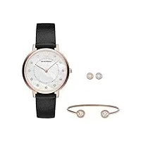 emporio armani montre pour femme, mouvement à deux aiguilles, boîtier en acier inoxydable 32 mm, or rose, avec bracelet en cuir, ar80011