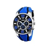 montre à quartz pour homme avec chronomètre et date automatique bleu