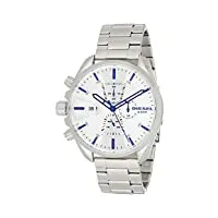 diesel ms9 montre pour homme, mouvement chronographe, bracelet en silicone, acier inoxydable ou cuir, ton argent et blanc, 54mm