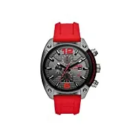 diesel overflow montre pour homme, mouvement chronographe, bracelet en silicone, acier inoxydable ou cuir, rouge et gris, 55mm