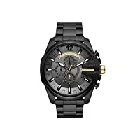 diesel chief series montre pour homme, mouvement chronographe avec bracelet en silicone, acier inoxydable ou cuir, noir et gris, 51mm