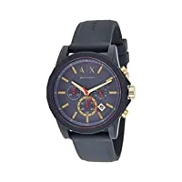 armani exchange montre pour homme, mouvement chronographe, boîtier en nylon bleu de 47 mm avec bracelet en silicone, ax1335