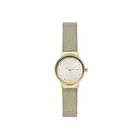 skagen freja montre pour femmes, mouvement à quartz, bracelet en acier inoxydable ou en cuir, ton or et blanc, 26mm