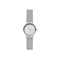 skagen freja montre pour femmes, mouvement à quartz, bracelet en acier inoxydable ou en cuir, ton argent et blanc, 26mm