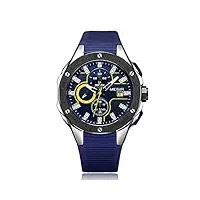megir montre de sport lumineuse pour homme avec bracelet en silicone bleu grand chronographe calendrier étanche