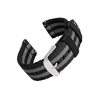 archer watch straps | ceinture de sécurité bracelets de remplacement en nylon facilement interchangeables pour montre homme et femme | noir et gris (james bond), 20mm