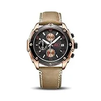 megir montre à quartz analogique pour homme avec bracelet en cuir tendance, chronographe, calendrier automatique, pour le sport et le travail 2074, marron, sangle