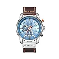 montre militaire à quartz pour homme avec bracelet en cuir et chronographe étanche, bleu argenté, chronographe, mouvement à quartz