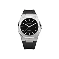 d1 milano - montre automatic automatique cadran noir - boîtier argenté 41.5 mm - bracelet silicone noir - homme
