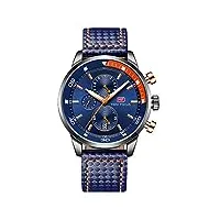 mini focus homme montre analogique chronographe étanche business montres à quartz pour cadeau calendrier date en cuir strap (bleu)