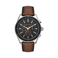 armani exchange montre pour homme, mouvement chronographe, boîtier en acier inoxydable argenté de 46 mm avec bracelet en cuir, ax1822