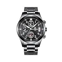 rorios montres bracelet business homme quartz analogique calendrier chronographe compte-tours acier inoxydable band Étanche
