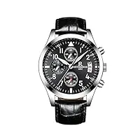 rorios montres bracelet business homme quartz analogique calendrier chronographe compte-tours cuir band Étanche