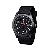montre pour homme zeiger mouvement quartz importé aiguilles lumineuses affichage précis 12/24 heures montre en nylon (noir)
