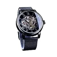 forsining montres automatiques pour homme - squelette mécanique - montre militaire - tendance - business - grand cadran - bracelet fin en acier inoxydable, noir , bracelet