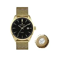 vincero kairos montre de luxe pour homme avec bracelet en cuir italien ou maille, montre analogique de 42 mm avec mouvement à quartz japonais, maille noire/dorée, kairos, kairos