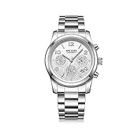 megir montre femme décontracté analogique quartz bracelet en acier inoxydable argent chronographe et etanche business style casual luxe montre